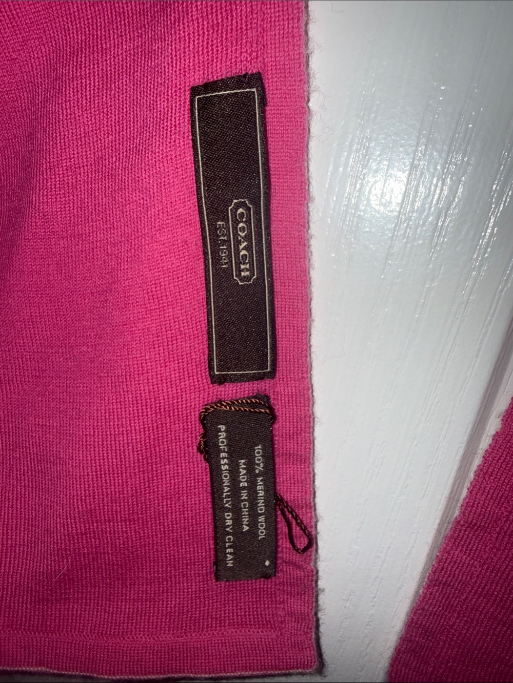 Coach Hot Pink Knit Scarf with Logo Tags - Picture 2 of 4